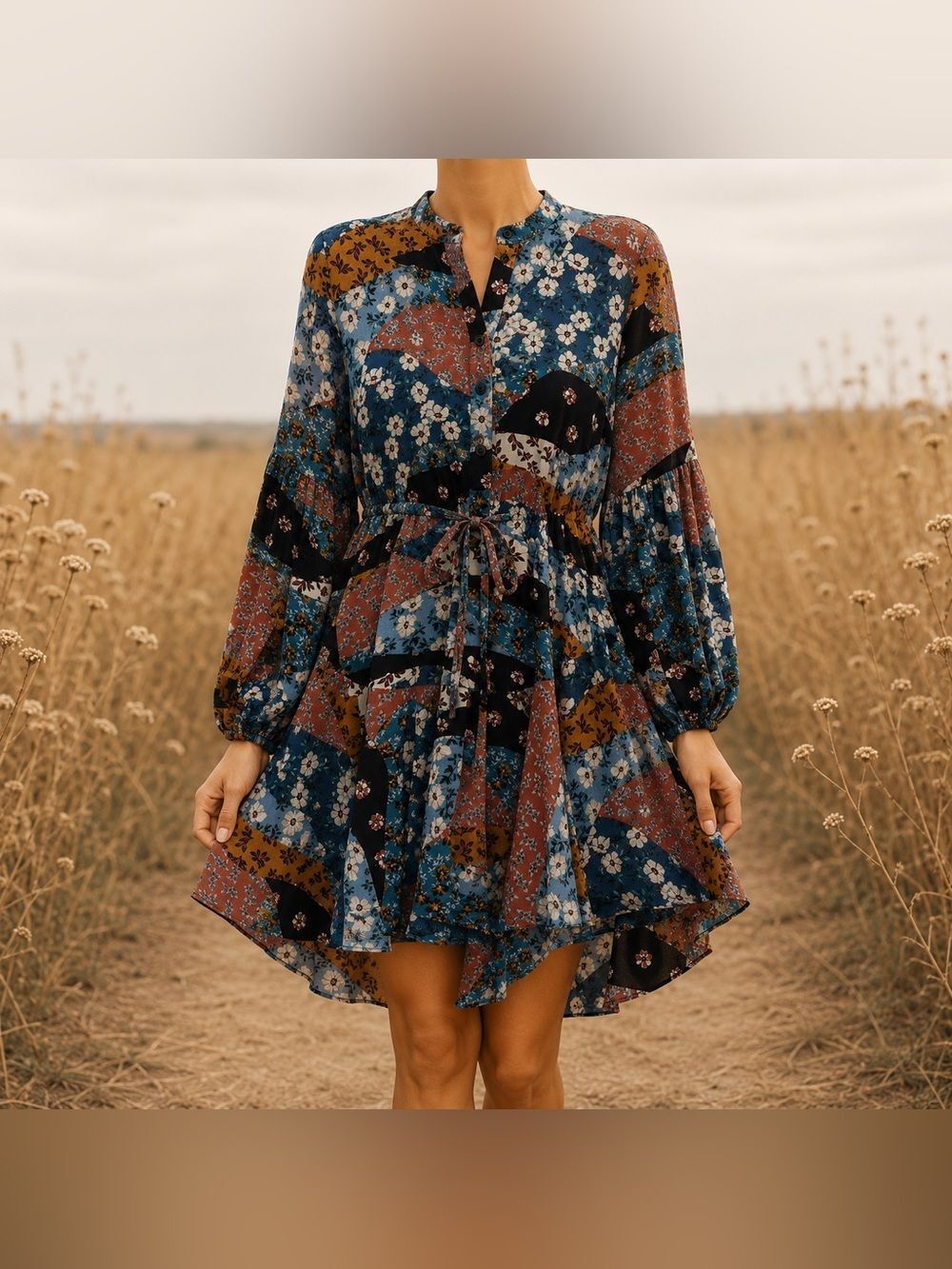 Olivaceous Dress Patchwork NEW Women’s Medium Prairie Belted Cottagecore